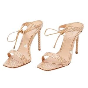 SCHUTZ Womens Mavis Heel Sandals Size 5 B Snake Shine Light Nude Leather NIB